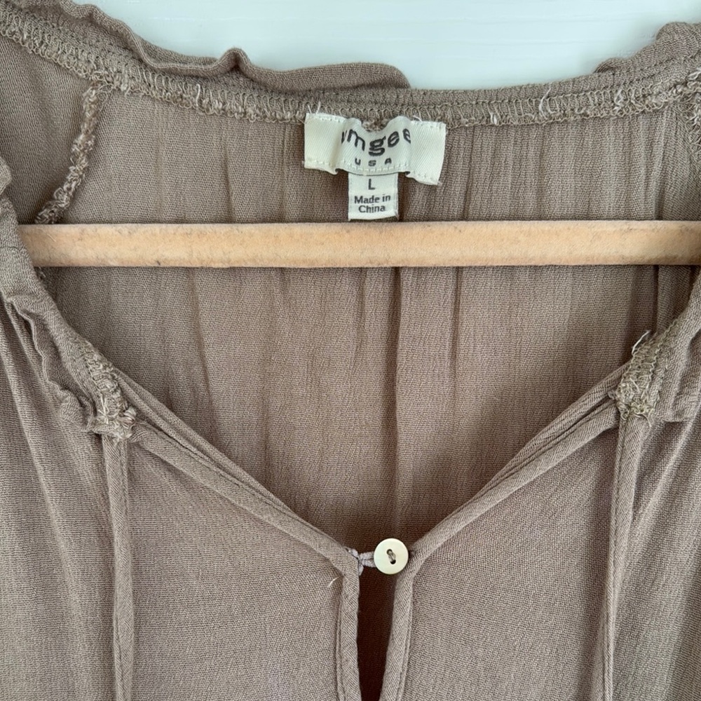 Umgee Brown Tiered Ruffled Sundress with Bishop Sleeves - Picture 2 of 3